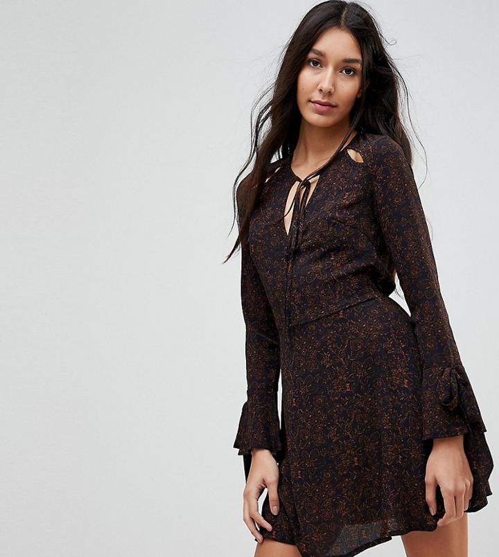 Parisian Tall Floral Dress With Tie Detail - Navy