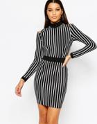 Naanaa Cold Shoulder Mini Body-conscious Dress In All Over Stripe - Monostripe