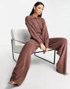 Aria Cove Knitted Drape Detail Jumpsuit In Coffee-brunette