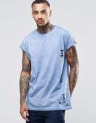 Asos Oversized Sleeveless T-shirt With Random Distress In Blue - Airforce Blue