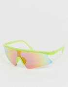 Asos Design Wrap Half Frame Sunglasses With Red Flash Lens - Green