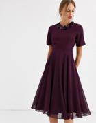 Asos Design Crop Top Embellished Neckline Midi Dress-purple