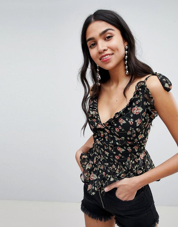 Boohoo Shoulder Tie Floral Cami Top - Multi