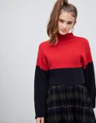 Monki Textured Cropped Sweater With Flared Sleeves - Multi