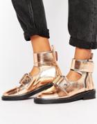 Asos Axle Leather Cut Out Ankle Boots - Gold