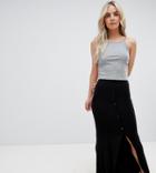 Asos Design Petite Maxi Skirt With Button Front And Split Detail - Black