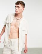 Asos Design Set Relaxed Fit Shirt In Nautral Fabric-neutral