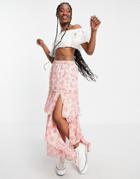 Miss Selfridge Tiered Chiffon Ruffle Maxi Skirt In Floral-multi