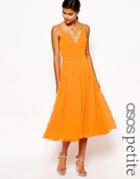 Asos Petite Pleat Midi Dress - Orange