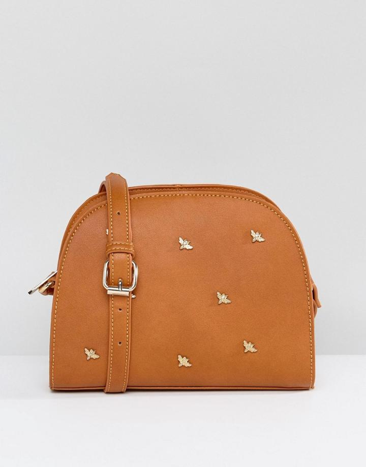 Liquorish Bee Studded Aross Body Bag - Tan