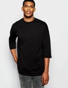 Asos Oversized 3/4 Sleeve T-shirt In Black - Black