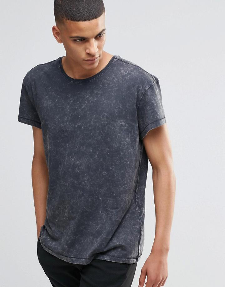 Selected Homme Acid Wash T-shirt - Black