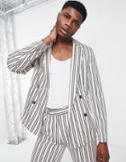 Asos Design Oversized Double Breasted Suit Jacket In Off White And Navy Stripe