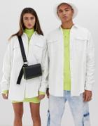 Collusion Unisex Drop Shoulder Oversized Heavy Twill Shirt With Contrast Stitch - White