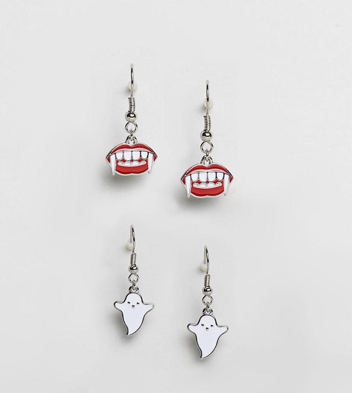 Asos Halloween Pack Of 2 Ghoul Earrings - Silver