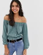 Asos Design Bardot Top With Utility Pockets-green