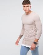 Asos 3/4 Sleeve T-shirt With Hem Extender - Pink