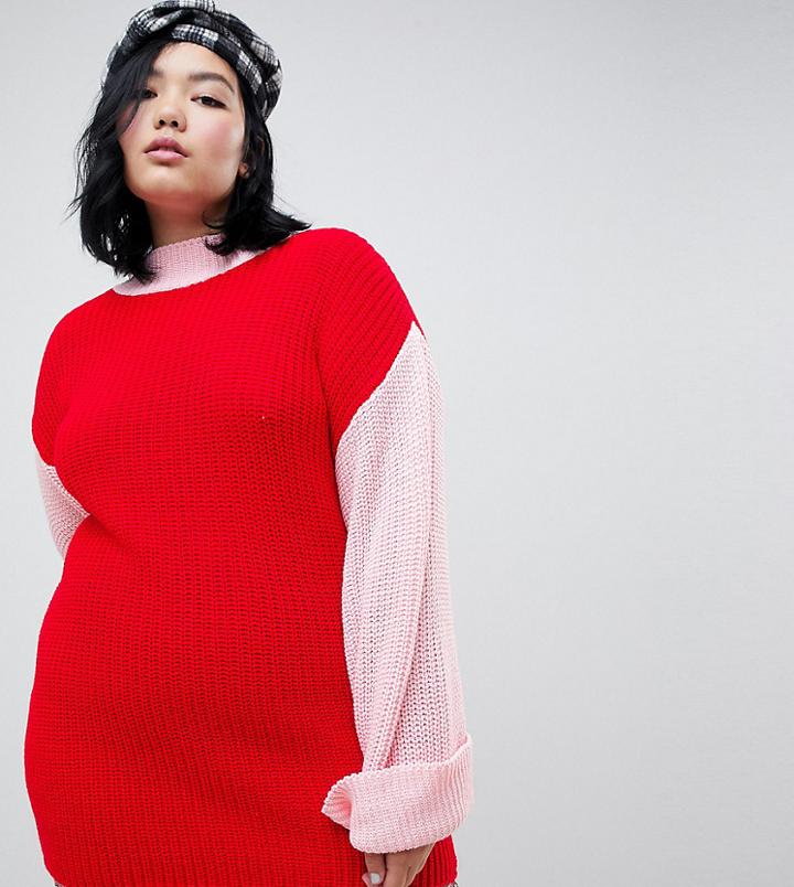 Glamorous Curve Relaxed Sweater In Color Block