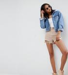 Asos Tall Denim Side Split Shorts In Nude Pink With Shredded Rips - Pink