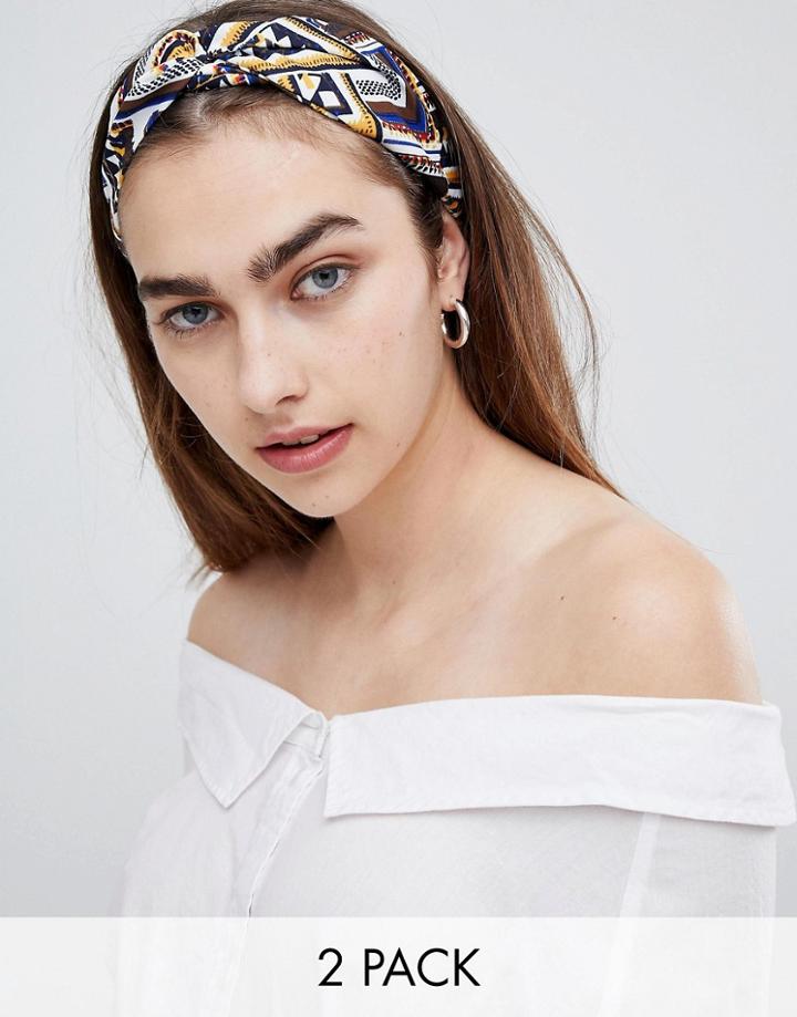Asos Design Pack Of 2 Headbands In Mixed Geo Prints - Multi