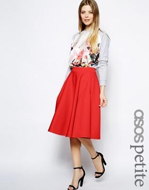 Asos Petite Full Midi Skirt In Scuba With Pockets - Red