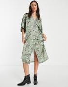 Topshop Paisley Satin Midi Dress Kimono Sleeve In Mint-green