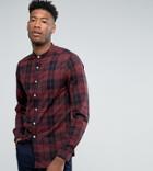 Asos Design Tall Stretch Slim Check Shirt With Grandad Collar In Red - Red