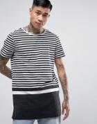 New Look Longline T-shirt With Block Stripe In Black - Black