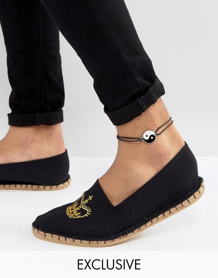 Reclaimed Vintage Inspired Anklet In Black With Yin Yang Charm - Black