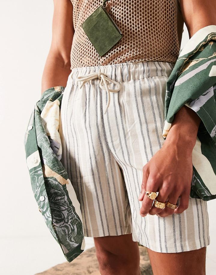 Asos Design Slim Fit Shorts In Natural Look Stripe-neutral