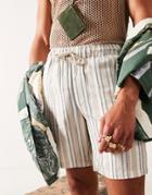 Asos Design Slim Fit Shorts In Natural Look Stripe-neutral