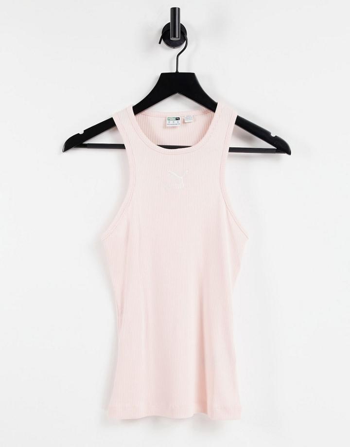 Puma Ribbed Racer Top In Pale Pink