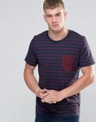 Jack & Jones Striped T-shirt With Contrast Pocket - Red