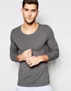 Asos Loungewear Muscle Long Sleeve T-shirt With Scoop Neck In Charcoal Marl - Charcoal Marl