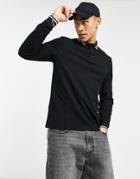 Asos Design Organic Long Sleeve Polo Shirt In Black Pique With Tipping