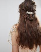 Asos Design Leaf And Chain Back Hair Clip - Gold