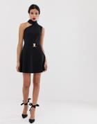 Unique21 One Sleeve Mini Dress With Collar And Buckle Detail-black