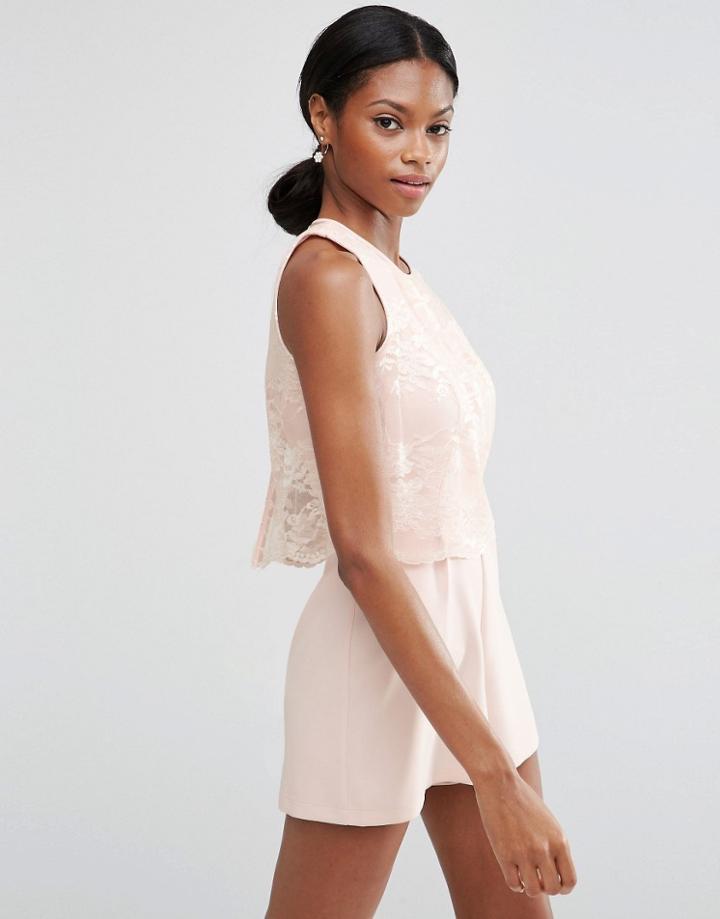 Asos Occasion Pretty Lace Overlay Playsuit - Blush