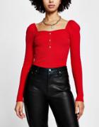 River Island Sweetheart Neck Bodyfit Knit Top In Rust-red