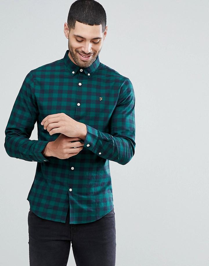 Farah Muriel Slim Fit Check Poplin Weave Shirt In Green - Green
