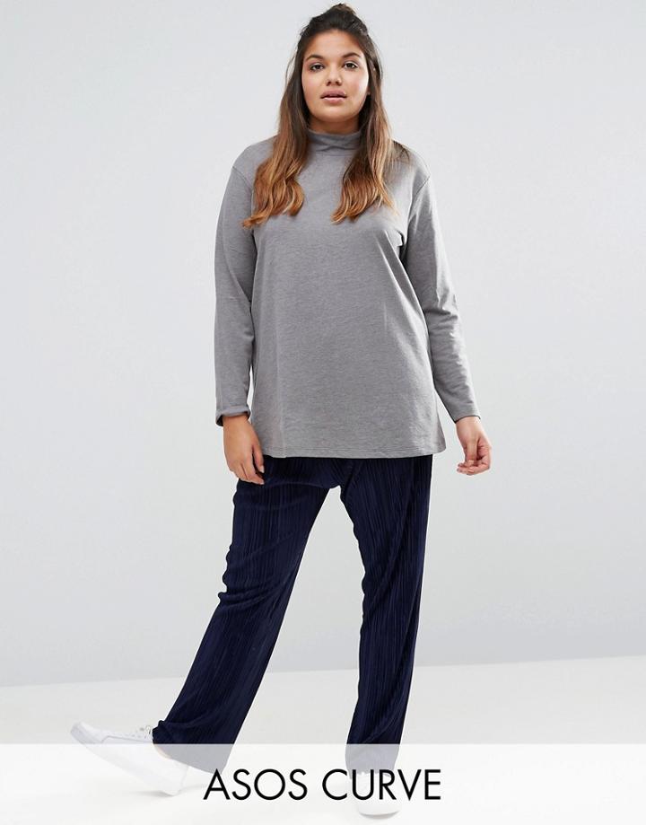 Asos Curve Plisse Wide Leg Pant - Navy