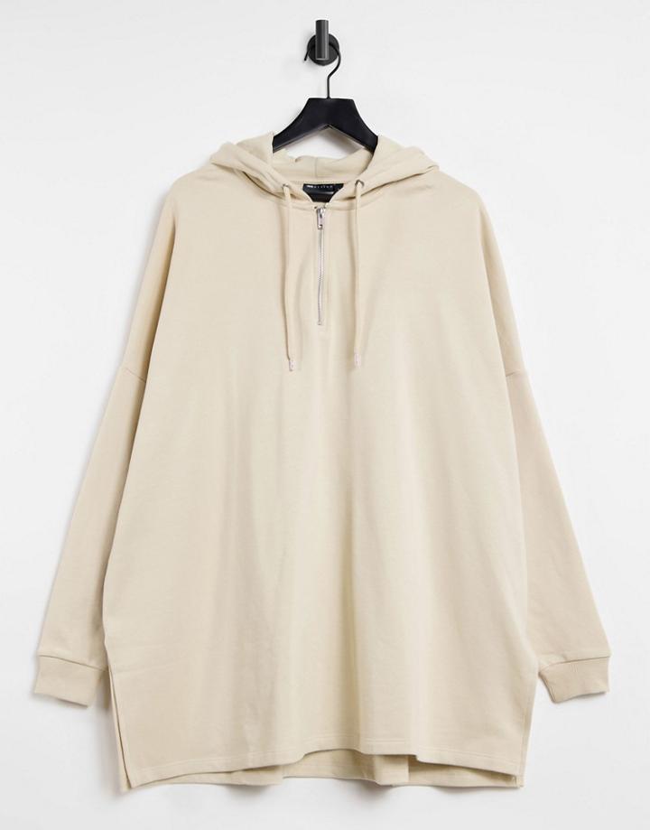 Asos Design Extreme Oversized Hoodie With Half Zip In Beige-neutral