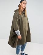 Asos Packable Poncho In Khaki - Green