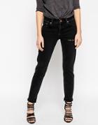 Asos Kimmi Shrunken Boyfriend Jeans In Washed Black With Thigh Rip - Vogue Black