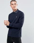 Armani Jeans Polo Shirt With Denim Collar In Navy Long Sleeves - Navy