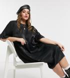 Lola May Curve Long Smock Dress In Black Shimmer