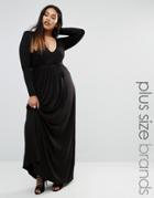 Club L Plus Essentals Maxi Dress With Long Sleeves - Black
