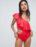Signature 8 Ruffle One Shoulder Swimsuit-red