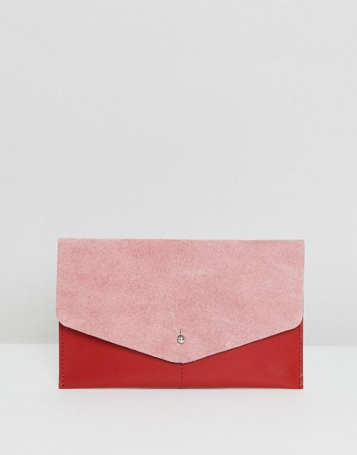 Asos Design Leather And Suede Foldover Purse With Stud Detail - Multi