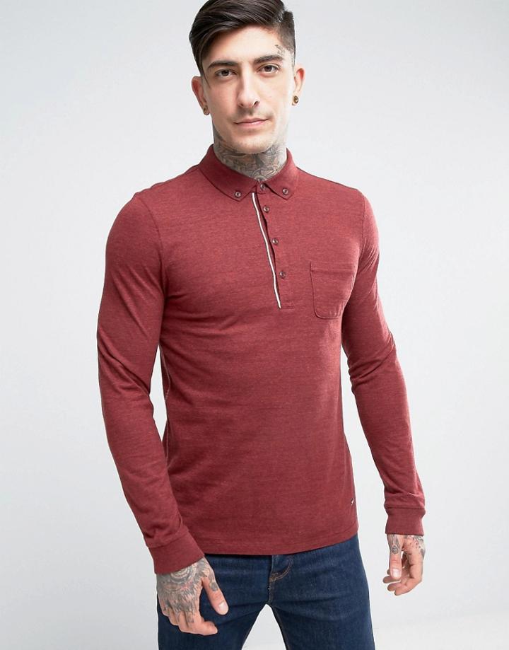 Boss Orange By Hugo Boss Long Sleeve Marl Polo Shirt - Red